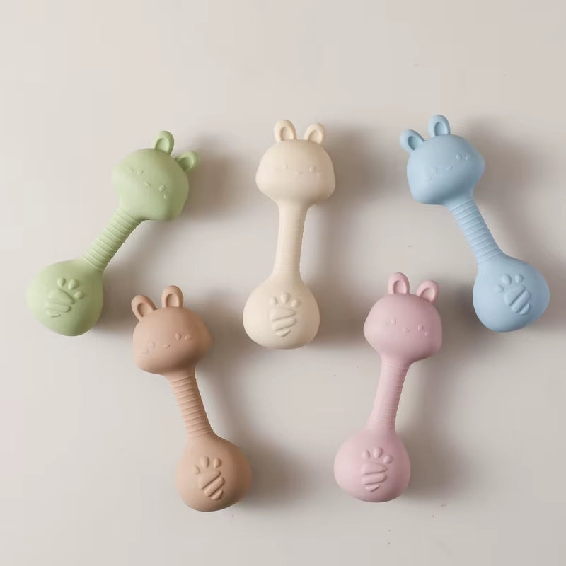 Rattles for Baby 0 3 Months Toys Cartoon Rabbits Sand Hammer Silicone Maracas Baby Silicone Rattle Toys Teether Toys for Baby