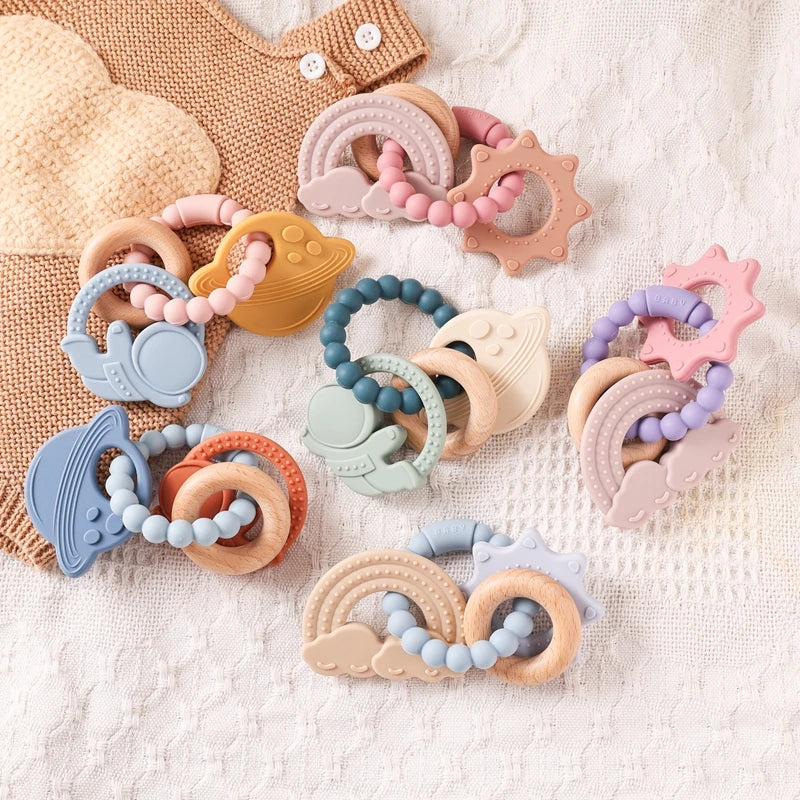 1Pc Silicone Teether,Food Grade Baby 0-12 Toys,Toddlersteething Ring Sensory Toys,Silicone Planet Teether Bracelet Accessories