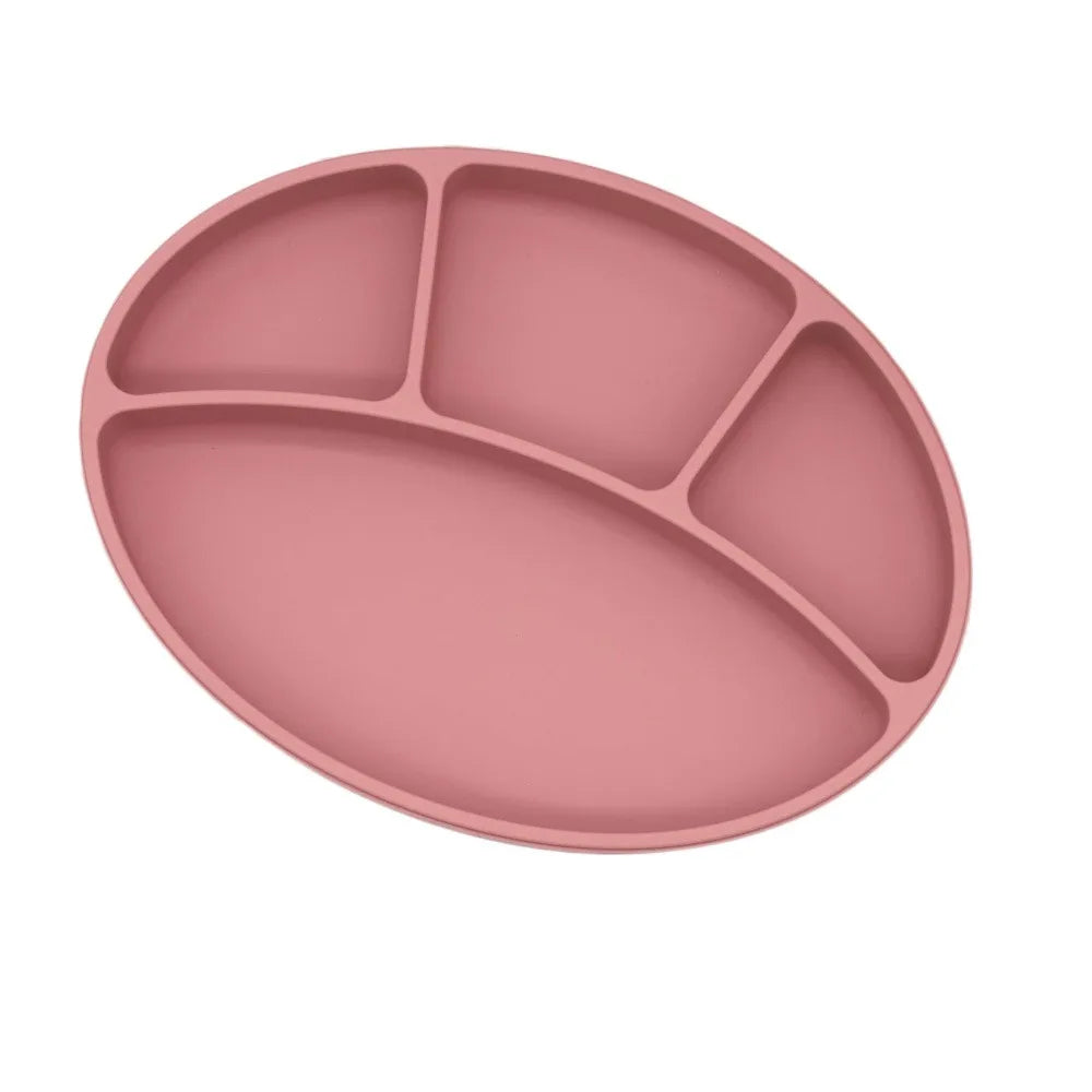 Non-Slip Silicone Divided Plate Waterproof BPA Free Suction Cup Dinner Plate Lightweight Dishes Feeding Plate Children Dining