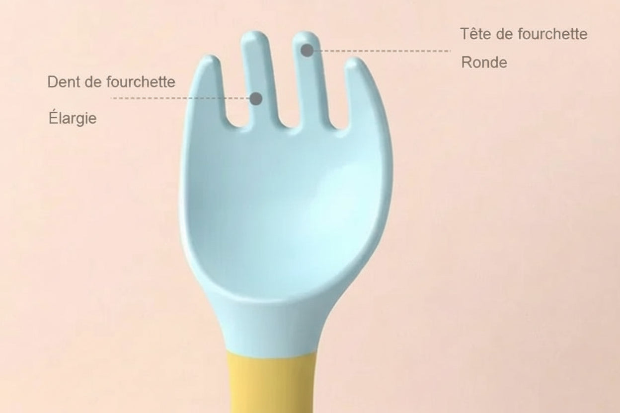 Baby Self Feeding Spoon Set 2Pcs, 360 Twist Anti-Drop Silicone Training Spoon + Fork for 6-24 Month Toddler BPA Free