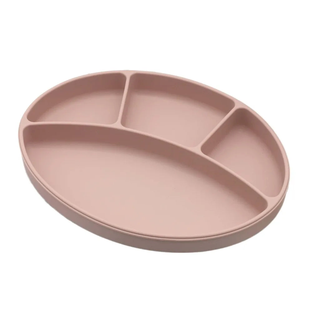 Non-Slip Silicone Divided Plate Waterproof BPA Free Suction Cup Dinner Plate Lightweight Dishes Feeding Plate Children Dining