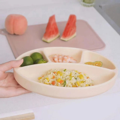 Non-Slip Silicone Divided Plate Waterproof BPA Free Suction Cup Dinner Plate Lightweight Dishes Feeding Plate Children Dining