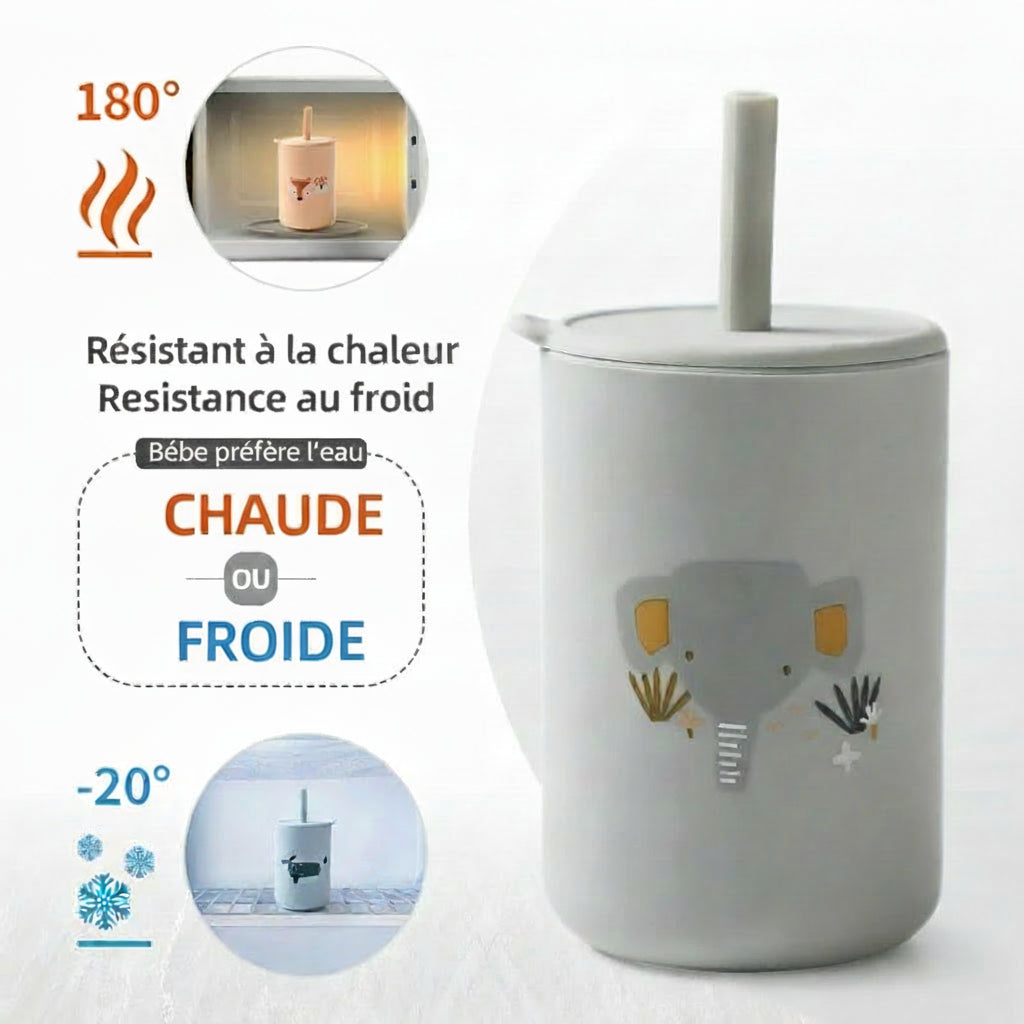 BPA Free Baby Feeding Straw Cup Baby Cartoon Print Feeding Cup Food Grade Silicone Toddler Water Bottle Tableware Kids Drink Cup