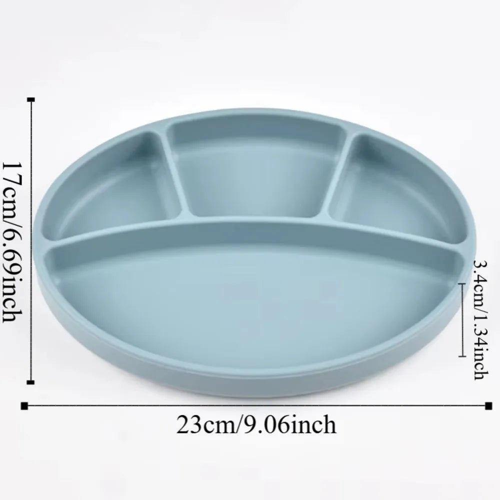 Non-Slip Silicone Divided Plate Waterproof BPA Free Suction Cup Dinner Plate Lightweight Dishes Feeding Plate Children Dining