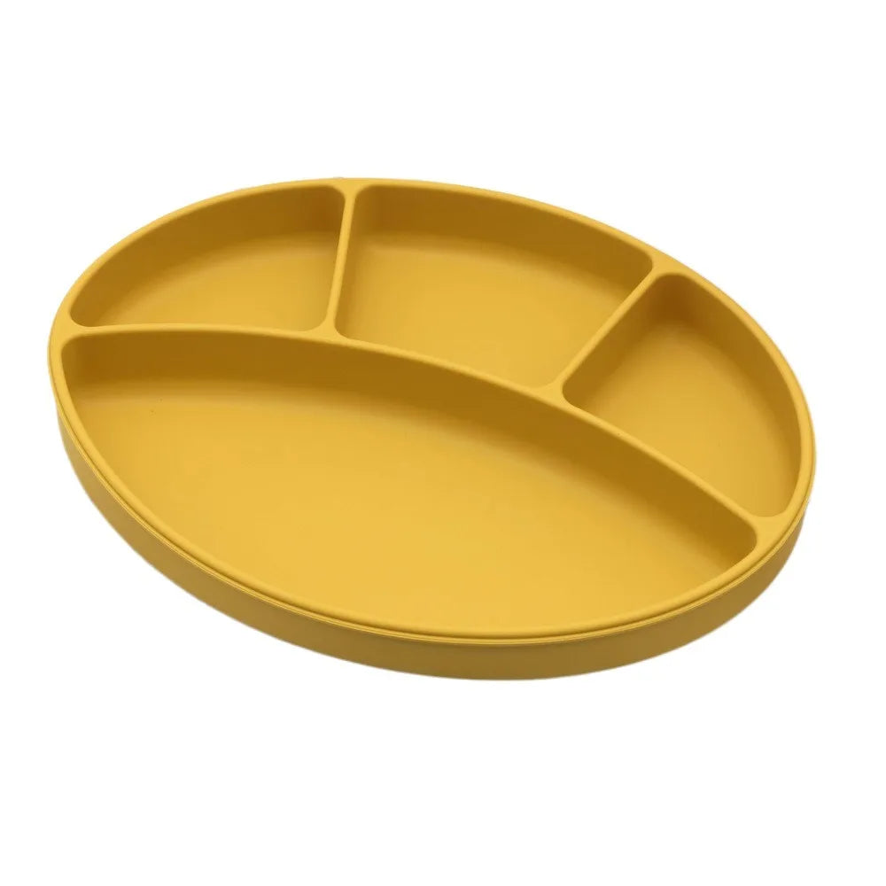 Non-Slip Silicone Divided Plate Waterproof BPA Free Suction Cup Dinner Plate Lightweight Dishes Feeding Plate Children Dining